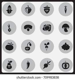 Set Of 16 Editable Cooking Icons. Includes Symbols Such As Mushroom, Strawberry, Cream And More. Can Be Used For Web, Mobile, UI And Infographic Design.