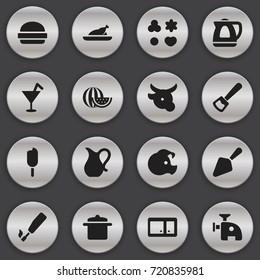 Set Of 16 Editable Cooking Icons. Includes Symbols Such As Jug, Meat Grinder, Gas Gun And More. Can Be Used For Web, Mobile, UI And Infographic Design.