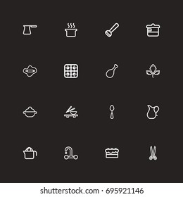 Set Of 16 Editable Cooking Outline Icons. Includes Symbols Such As Cooker, Soup Pot, Potato Peeler And More. Can Be Used For Web, Mobile, UI And Infographic Design.