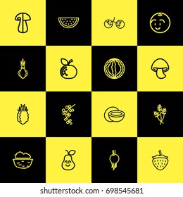 Set Of 16 Editable Cooking Outline Icons. Includes Symbols Such As Duchess, Dill, Fungus And More. Can Be Used For Web, Mobile, UI And Infographic Design.