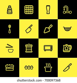 Set Of 16 Editable Cooking Outline Icons. Includes Symbols Such As Food Shovel, Sashimi, Mug And More. Can Be Used For Web, Mobile, UI And Infographic Design.