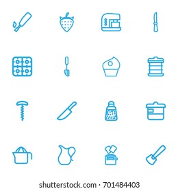 Set Of 16 Editable Cooking Outline Icons. Includes Symbols Such As Toast, Kitchen Knife And More. Can Be Used For Web, Mobile, UI And Infographic Design.