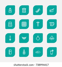 Set Of 16 Editable Cooking Outline Icons. Includes Symbols Such As Trowel, Salt, Boiler And More. Can Be Used For Web, Mobile, UI And Infographic Design.