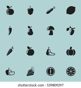 Set Of 16 Editable Cookware Icons. Includes Symbols Such As Pear Piece, Citrus, Gourd And More. Can Be Used For Web, Mobile, UI And Infographic Design.