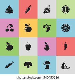 Set Of 16 Editable Cookware Icons. Includes Symbols Such As Tree, Sweet Fruit, Duchess And More. Can Be Used For Web, Mobile, UI And Infographic Design.