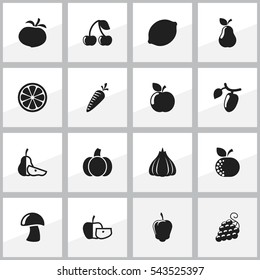 Set Of 16 Editable Cookware Icons. Includes Symbols Such As Lemon Piece, Citrus, Lime And More. Can Be Used For Web, Mobile, UI And Infographic Design.