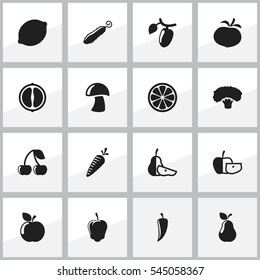 Set Of 16 Editable Cookware Icons. Includes Symbols Such As Pear Piece, Zucchini, Lime And More. Can Be Used For Web, Mobile, UI And Infographic Design.
