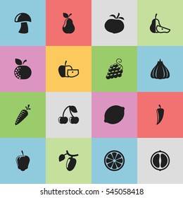 Set Of 16 Editable Cookware Icons. Includes Symbols Such As Orange Slice, Sweet Fruit, Low-Calorie Fruit And More. Can Be Used For Web, Mobile, UI And Infographic Design.