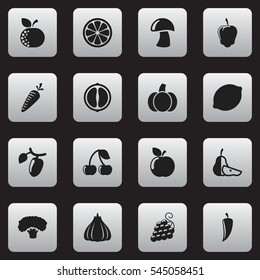 Set Of 16 Editable Cookware Icons. Includes Symbols Such As Chili, Sweet Fruit, Gourd And More. Can Be Used For Web, Mobile, UI And Infographic Design.