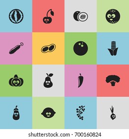 Set Of 16 Editable Cookware Icons. Includes Symbols Such As Zucchini, Pear, Lemon And More. Can Be Used For Web, Mobile, UI And Infographic Design.