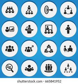 Set Of 16 Editable Cooperation Icons. Includes Symbols Such As Meeting, Leadership, Introducing And More. Can Be Used For Web, Mobile, UI And Infographic Design.