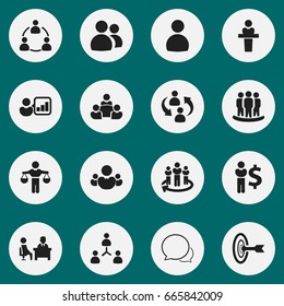 Set Of 16 Editable Cooperation Icons. Includes Symbols Such As Leadership, Team, Speaker And More. Can Be Used For Web, Mobile, UI And Infographic Design.