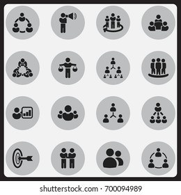 Set Of 16 Editable Cooperation Icons. Includes Symbols Such As Agreement, Leader, Unity And More. Can Be Used For Web, Mobile, UI And Infographic Design.