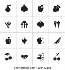 Set Of 16 Editable Dessert Icons. Includes Symbols Such As Banana, Apple, Cluster And More. Can Be Used For Web, Mobile, UI And Infographic Design.