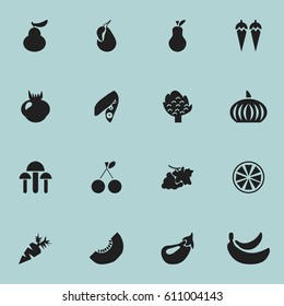 Set Of 16 Editable Dessert Icons. Includes Symbols Such As Chili, Grapevine, Jungle Fruit And More. Can Be Used For Web, Mobile, UI And Infographic Design.