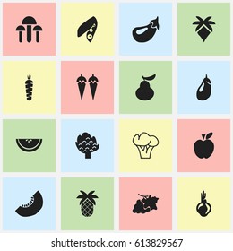 Set Of 16 Editable Dessert Icons. Includes Symbols Such As Tropical Fruit, Jonagold, Champignon And More. Can Be Used For Web, Mobile, UI And Infographic Design.