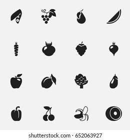 Set Of 16 Editable Dessert Icons. Includes Symbols Such As Sweet Pepper, Fruits, Honeycrisp And More. Can Be Used For Web, Mobile, UI And Infographic Design.