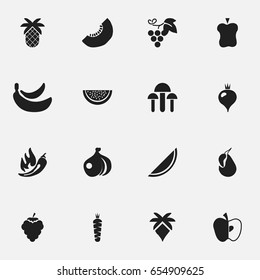 Set Of 16 Editable Dessert Icons. Includes Symbols Such As Champignon, Turnip, Grape And More. Can Be Used For Web, Mobile, UI And Infographic Design.