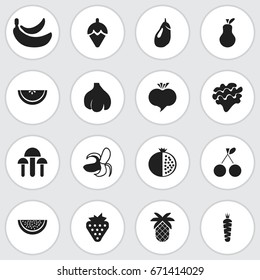 Set Of 16 Editable Dessert Icons. Includes Symbols Such As Sugar Basin, Tropical Fruit, Lettuce And More. Can Be Used For Web, Mobile, UI And Infographic Design.