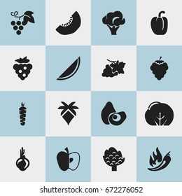 Set Of 16 Editable Dessert Icons. Includes Symbols Such As Papaya, Broccoli, Melon Slice And More. Can Be Used For Web, Mobile, UI And Infographic Design.