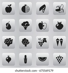 Set Of 16 Editable Dessert Icons. Includes Symbols Such As Banana, Soybean, Broccoli And More. Can Be Used For Web, Mobile, UI And Infographic Design.