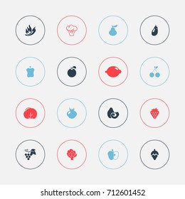 Set Of 16 Editable Dessert Icons. Includes Symbols Such As Apple, Papaya, Berry And More. Can Be Used For Web, Mobile, UI And Infographic Design.