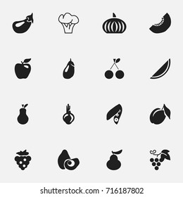 Set Of 16 Editable Dessert Icons. Includes Symbols Such As Melon Slice, Merlot, Pear And More. Can Be Used For Web, Mobile, UI And Infographic Design.