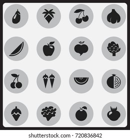 Set Of 16 Editable Dessert Icons. Includes Symbols Such As Citrus, Garlic, Sugar Basin And More. Can Be Used For Web, Mobile, UI And Infographic Design.