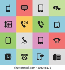 Set Of 16 Editable Device Icons. Includes Symbols Such As Radio Talkie, Chatting, Smartphone And More. Can Be Used For Web, Mobile, UI And Infographic Design.