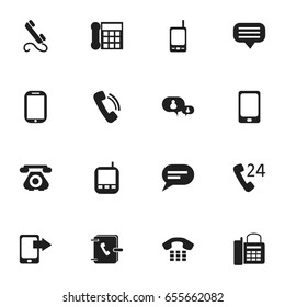 Set Of 16 Editable Device Icons. Includes Symbols Such As Calling Device, Chat, 24 Hour Servicing And More. Can Be Used For Web, Mobile, UI And Infographic Design.