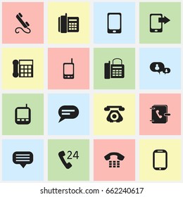 Set Of 16 Editable Device Icons. Includes Symbols Such As Chat, Share Display, Office Telephone And More. Can Be Used For Web, Mobile, UI And Infographic Design.
