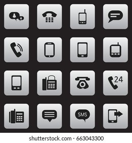 Set Of 16 Editable Device Icons. Includes Symbols Such As 24 Hour Servicing, Call, Chatting And More. Can Be Used For Web, Mobile, UI And Infographic Design.