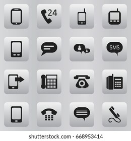 Set Of 16 Editable Device Icons. Includes Symbols Such As Forum, Smartphone, Calling Device And More. Can Be Used For Web, Mobile, UI And Infographic Design.