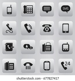 Set Of 16 Editable Device Icons. Includes Symbols Such As Message, Chatting, Address Notebook And More. Can Be Used For Web, Mobile, UI And Infographic Design.
