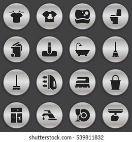 Set Of 16 Editable Dry-Cleaning Icons. Includes Symbols Such As Brush, Unclean Blouse, Whisk And More. Can Be Used For Web, Mobile, UI And Infographic Design.