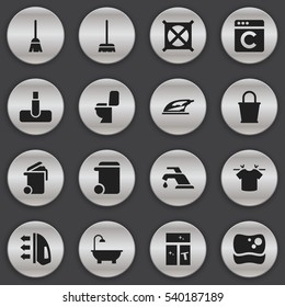 Set Of 16 Editable Dry-Cleaning Icons. Includes Symbols Such As Laundress, Hoover, Appliance And More. Can Be Used For Web, Mobile, UI And Infographic Design.