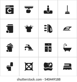 Set Of 16 Editable Dry-Cleaning Icons. Includes Symbols Such As Clean T-Shirt, Washing Glass, Steam And More. Can Be Used For Web, Mobile, UI And Infographic Design.
