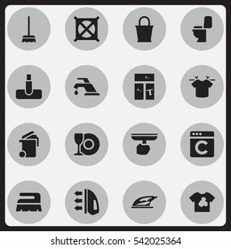 Set Of 16 Editable Dry-Cleaning Icons. Includes Symbols Such As Appliance, Laundress, Faucet And More. Can Be Used For Web, Mobile, UI And Infographic Design.