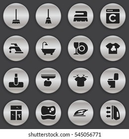 Set Of 16 Editable Dry-Cleaning Icons. Includes Symbols Such As Hoover, Clean T-Shirt, Appliance And More. Can Be Used For Web, Mobile, UI And Infographic Design.