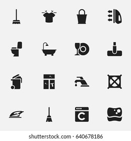 Set Of 16 Editable Dry-Cleaning Icons. Includes Symbols Such As Whisk, Washing Tool, No Laundry And More. Can Be Used For Web, Mobile, UI And Infographic Design.