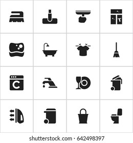 Set Of 16 Editable Dry-Cleaning Icons. Includes Symbols Such As Pail, Washing Glass, Laundress And More. Can Be Used For Web, Mobile, UI And Infographic Design.