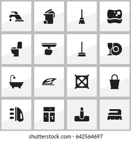 Set Of 16 Editable Dry-Cleaning Icons. Includes Symbols Such As Sweep, Appliance, Brush And More. Can Be Used For Web, Mobile, UI And Infographic Design.