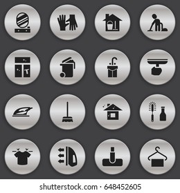 Set Of 16 Editable Dry-Cleaning Icons. Includes Symbols Such As Brush, Pure Home, Sink And More. Can Be Used For Web, Mobile, UI And Infographic Design.