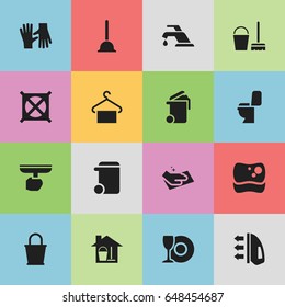 Set Of 16 Editable Dry-Cleaning Icons. Includes Symbols Such As No Laundry, Pail, Cleaning Kit And More. Can Be Used For Web, Mobile, UI And Infographic Design.