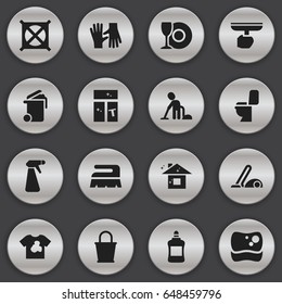 Set Of 16 Editable Dry-Cleaning Icons. Includes Symbols Such As Sweep, Servant, Gauntlet And More. Can Be Used For Web, Mobile, UI And Infographic Design.