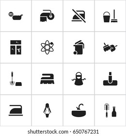 Set Of 16 Editable Dry-Cleaning Icons. Includes Symbols Such As 60 Degrees, Toilet Paper, Container And More. Can Be Used For Web, Mobile, UI And Infographic Design.