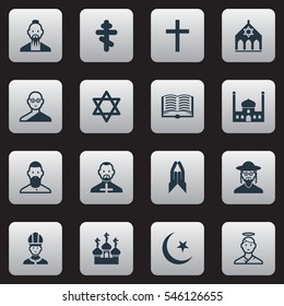 Set Of 16 Editable Dyne Icons. Includes Symbols Such As Hebrew, Religious Sewn, Friar And More. Can Be Used For Web, Mobile, UI And Infographic Design.