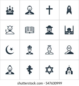 Set Of 16 Editable Dyne Icons. Includes Symbols Such As Pope, Chapel, Cherub And More. Can Be Used For Web, Mobile, UI And Infographic Design.