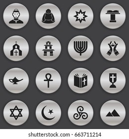 Set Of 16 Editable Dyne Icons. Includes Symbols Such As Feng ShUI, Asterisk, Catholic Crucifix And More. Can Be Used For Web, Mobile, UI And Infographic Design.