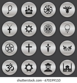 Set Of 16 Editable Dyne Icons. Includes Symbols Such As Hexagram, Asterisk, Christian Cross And More. Can Be Used For Web, Mobile, UI And Infographic Design.